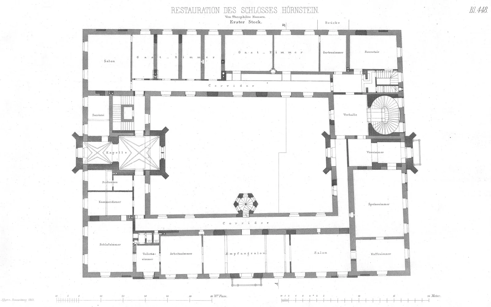 Schloss Hernstein, arch drawing by Th. Hansen - first floor.jpg